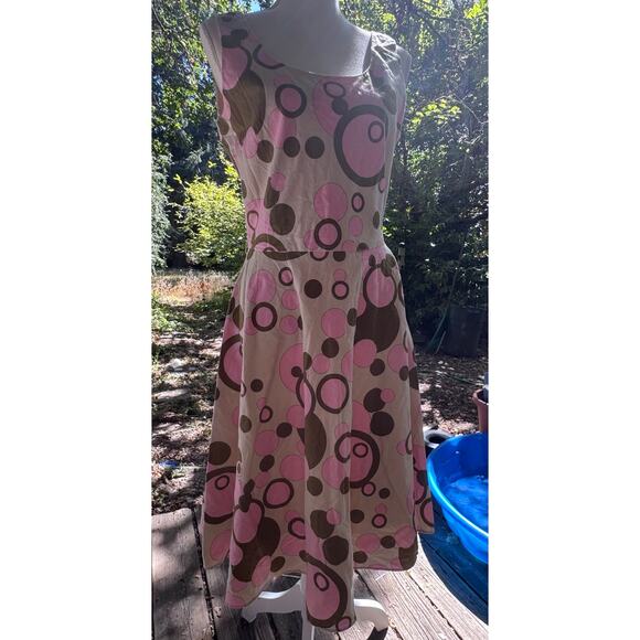 Lapis Size M Linen Cotton Pleated Beige Brown Pink Sleeveless Drop Waisted Dress - Picture 2 of 7